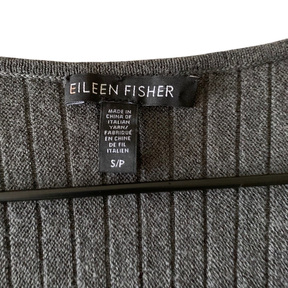EILEEN‎ FISHER Ribbed Knit Wool Midi Dress Charcoal Gray 3/4 Sleeve Pleated Smal - Picture 5 of 6